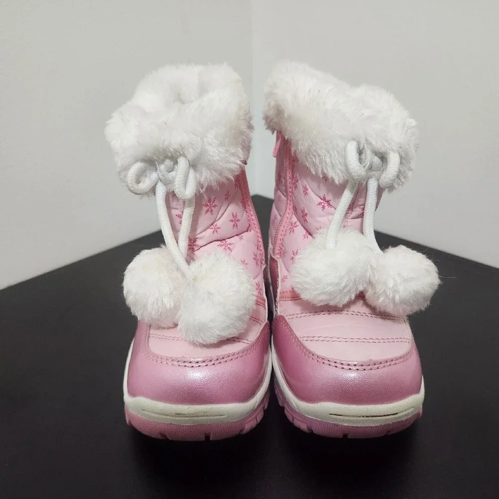 TAMARACK Girl's Pink Frost Flakes Faux Fur Insulated Lined Snow Boots Size 9